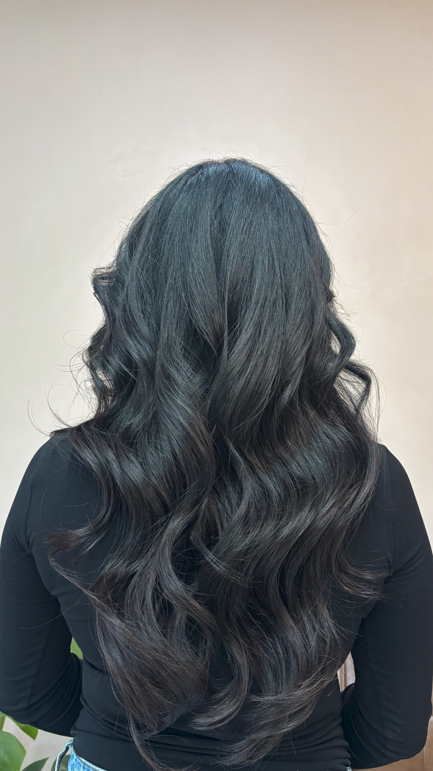 Cabello oscuro con ondas visto de espaldas